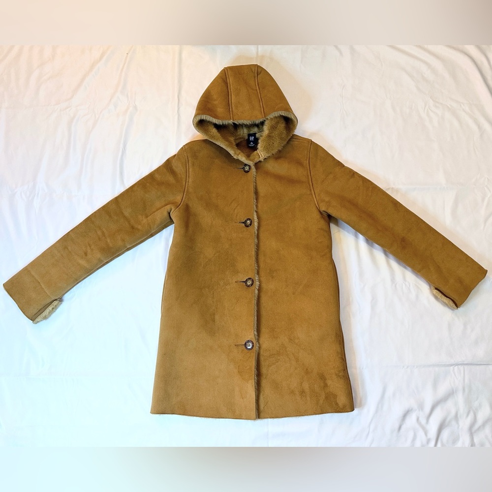 Vintage Y2K Gap Suede Hooded Winter Coat - Tan/Brown - Women’s XS / Girl’s XL - Picture 5 of 12